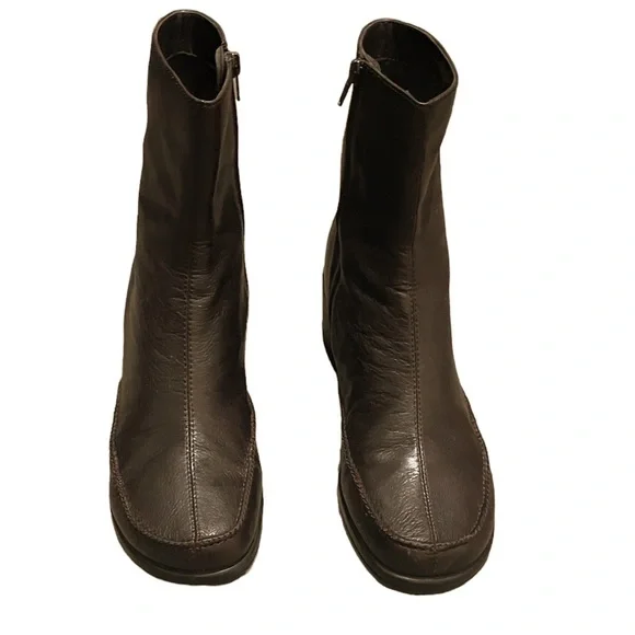 Liz Claiborne Flex Narda Coffee Bean Leather Wedge Ankle Boots - Picture 3 of 11